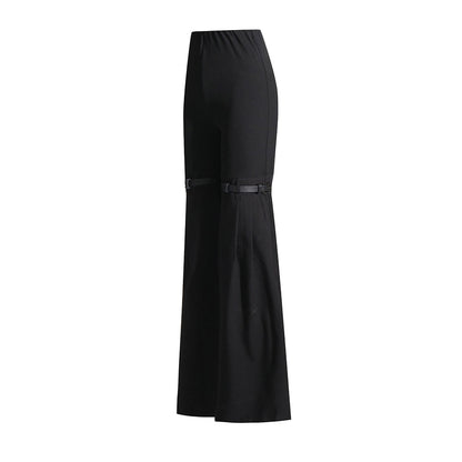 Knees Waist Patchwork Black Flared Pants