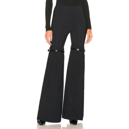 Knees Waist Patchwork Black Flared Pants