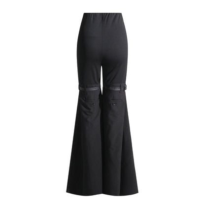 Knees Waist Patchwork Black Flared Pants