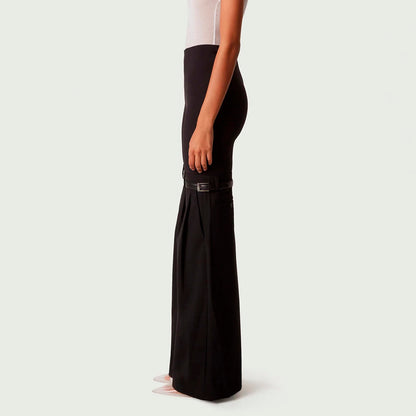 Knees Waist Patchwork Black Flared Pants