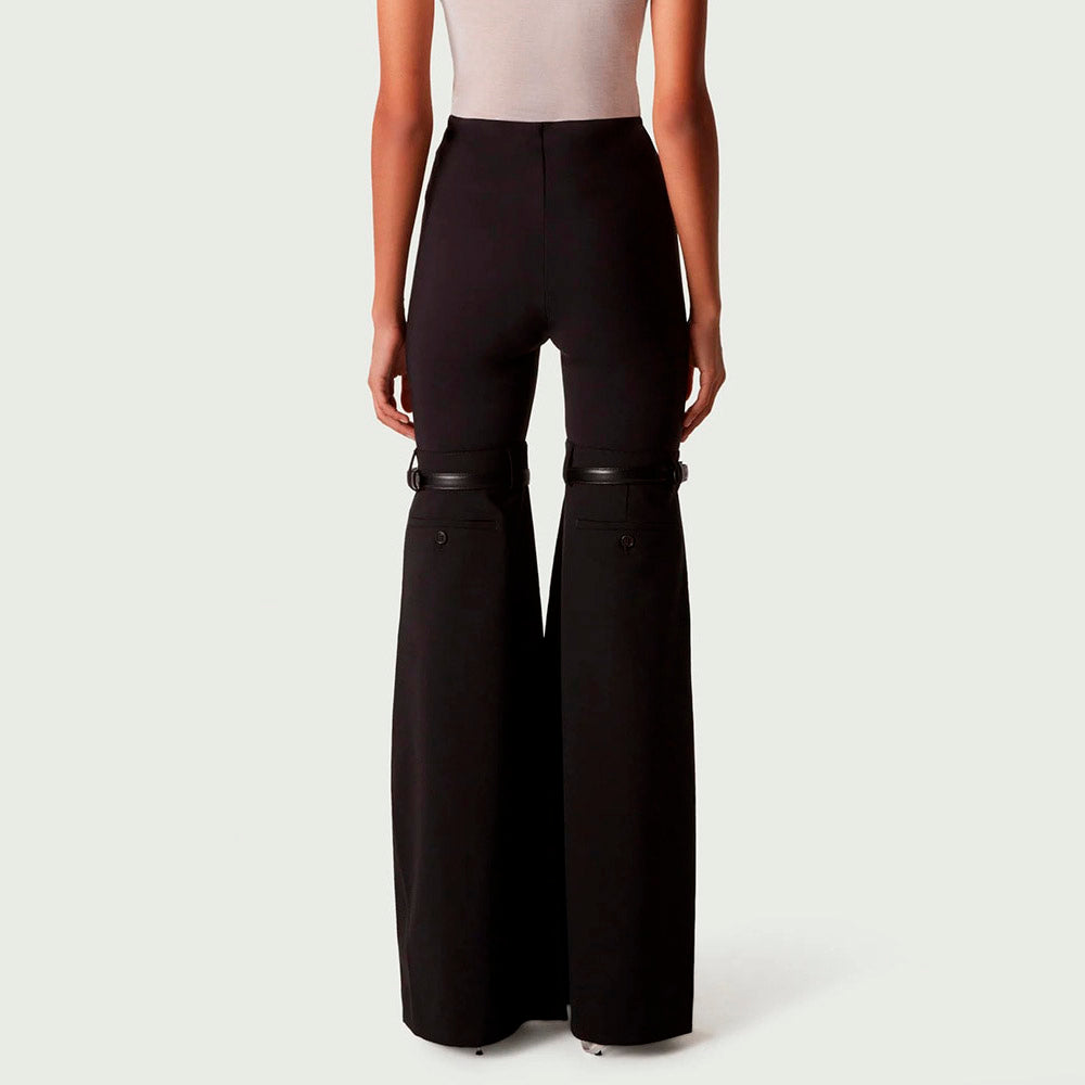 Knees Waist Patchwork Black Flared Pants
