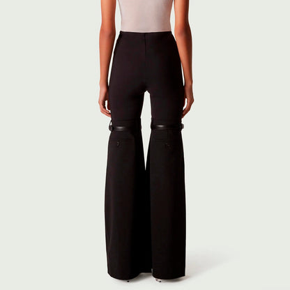 Knees Waist Patchwork Black Flared Pants