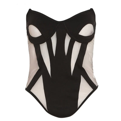 Mesh Patchwork Black Vest Corset
