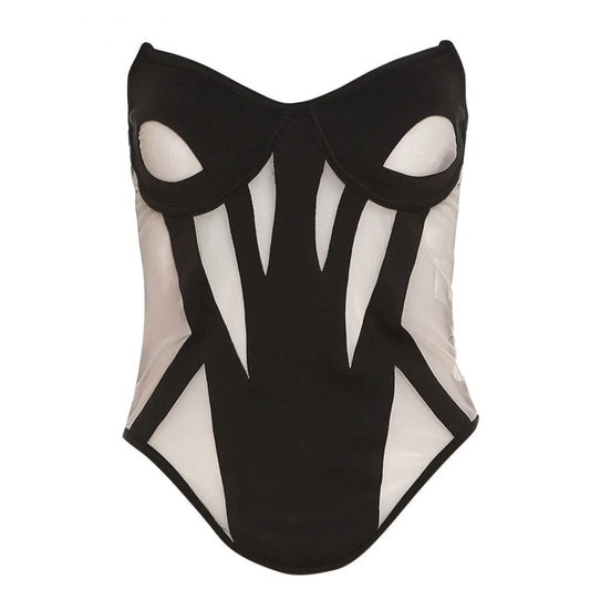 Mesh Patchwork Black Vest Corset