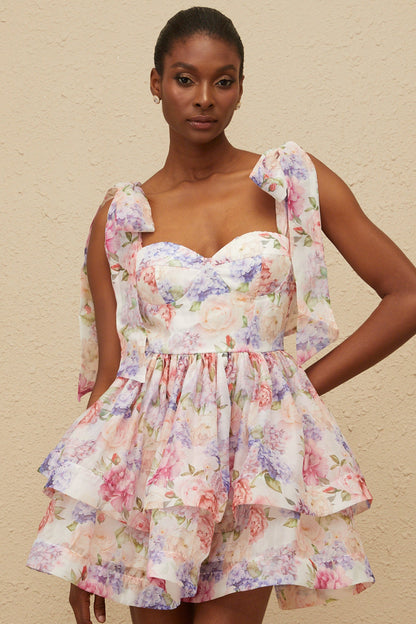 Hélène Pink Flounced Floral Print Mini Dress
