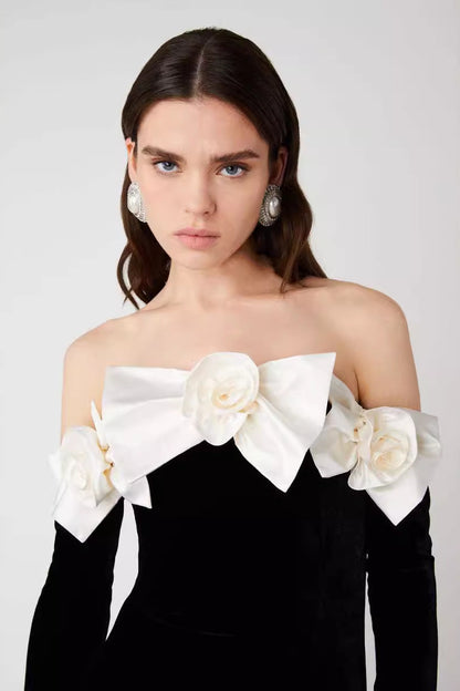 Lara Bowtie Off-shoulder Velvet Maxi Dress-Sunfere