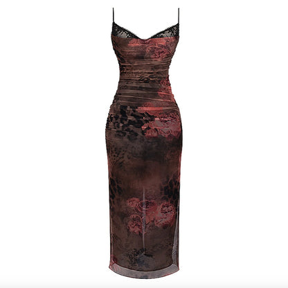 Floral Print Brown Bodycon Dress