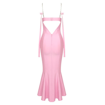 Frilled Bottom Bodycon Backless Lace Up Midi Dress