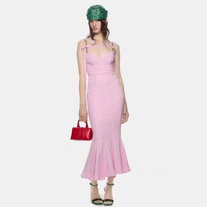 Frilled Bottom Bodycon Backless Lace Up Midi Dress