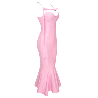 Frilled Bottom Bodycon Backless Lace Up Midi Dress