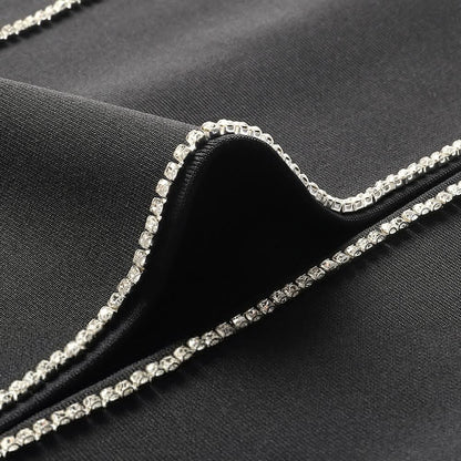 Straps V-Neck Crystal Side Split Midi Dress