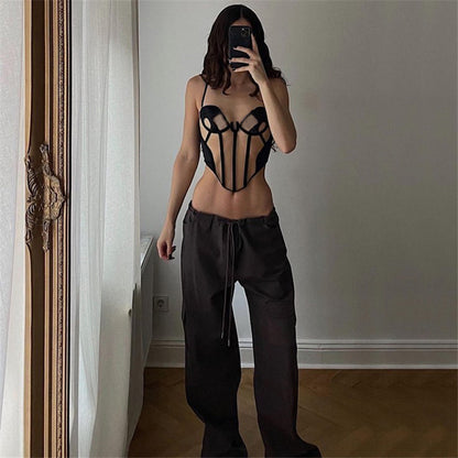 Mesh Black Lace Up Corset