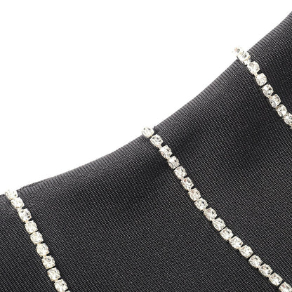 Straps V-Neck Crystal Side Split Midi Dress