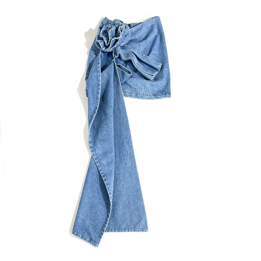 Flower Decorated Denim Mini Skirt