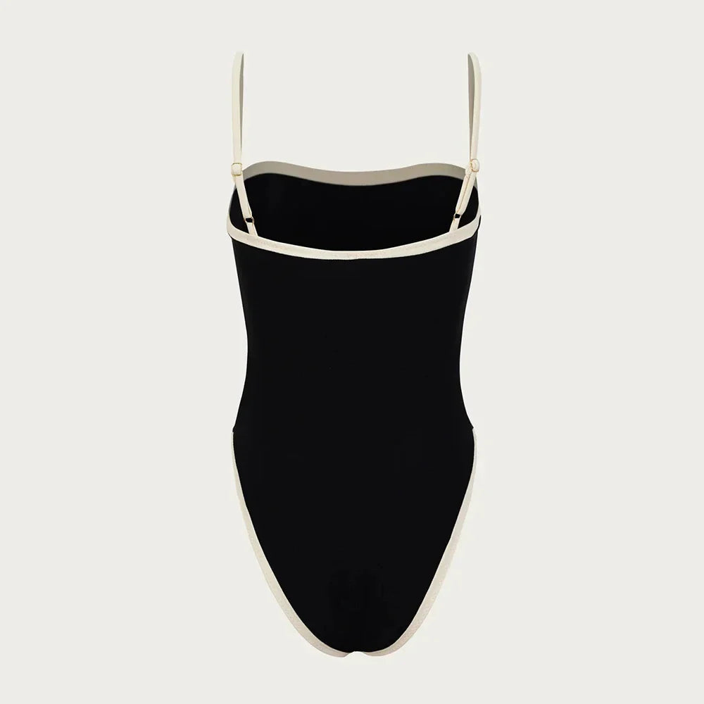 black and white one-piece swimsuit, brazilian cut swimwear, minimalist swimsuit for women, summer beachwear, luxury swim fashion