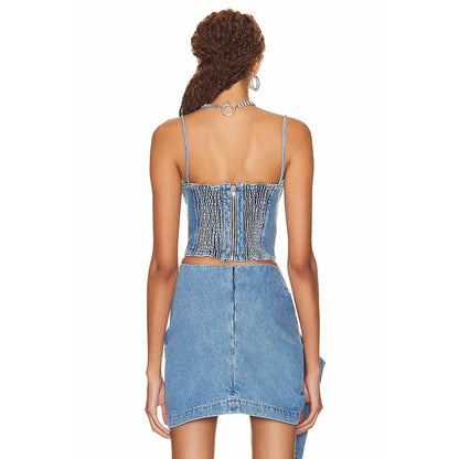 Denim Short Zipper Tank Top