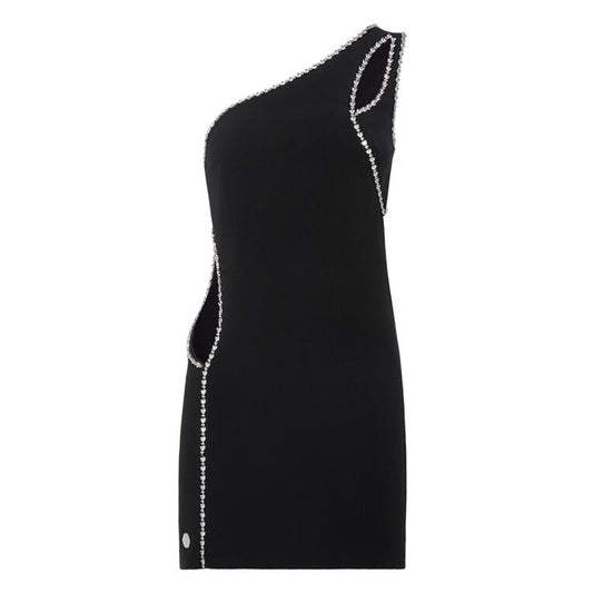 Black Crystal Hollow Out Mini Dress