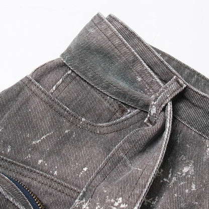 Grey Denim Pockets High Waist Skirt