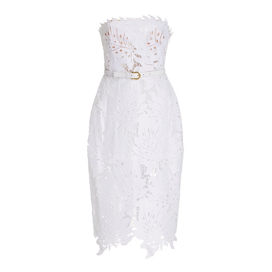White Patchwork Lace Midi Dress