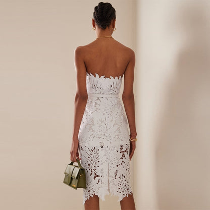 White Patchwork Lace Midi Dress