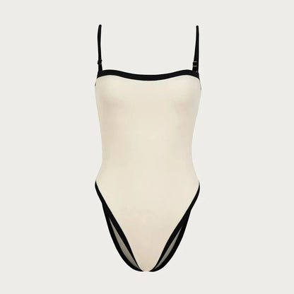 black and white one-piece swimsuit, brazilian cut swimwear, minimalist swimsuit for women, summer beachwear, luxury swim fashion