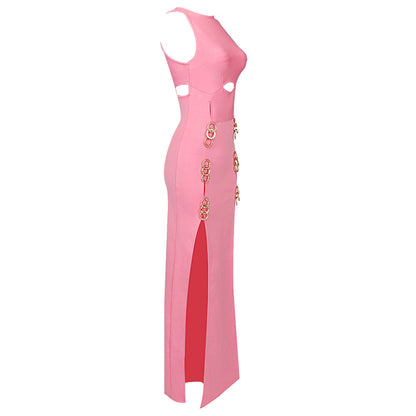 Pink High Double Side Slit Maxi Dress