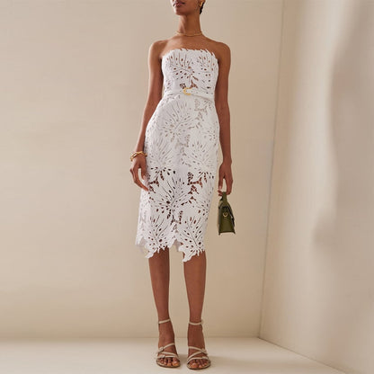White Patchwork Lace Midi Dress
