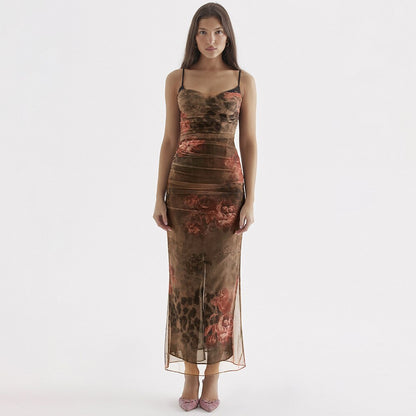 Floral Print Brown Bodycon Dress