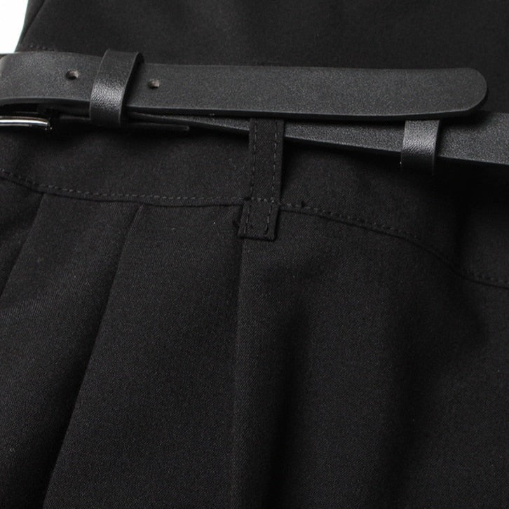 Knees Waist Patchwork Black Flared Pants