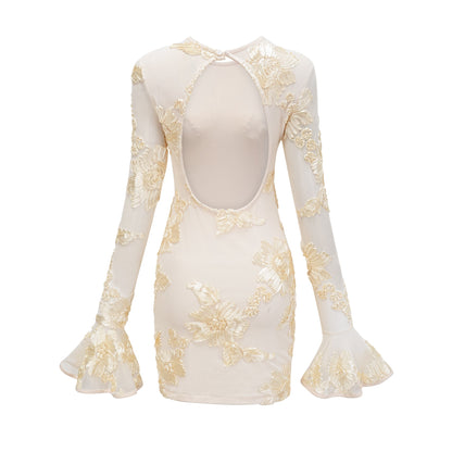 Nalini floral-embroidered open-back dress