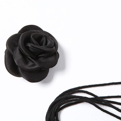 Black Flower Necklace Lace Up Sleeveless Halter Tank Top