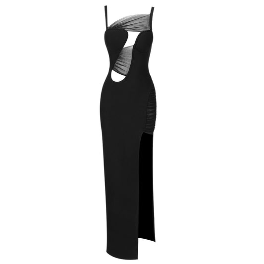 Black Hollow Out Side Split Maxi Dress
