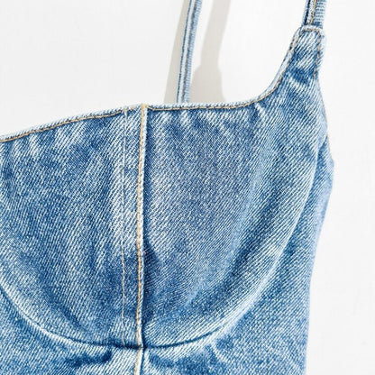 Denim Short Zipper Tank Top