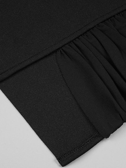 Sleeveless Black Hollowed Out Mesh Mini Dress