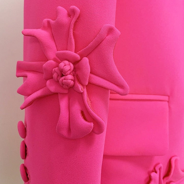 Double-Breasted 3D Flowers Pink Jacket