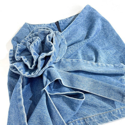 Flower Decorated Denim Mini Skirt
