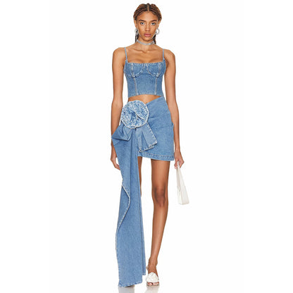 Denim Short Zipper Tank Top