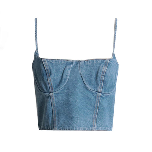 Denim Short Zipper Tank Top