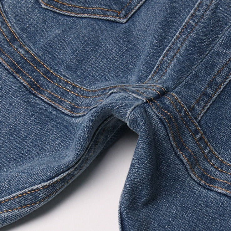Denim Patchwork Mesh and Blue High Waist Slit Slim Jeans