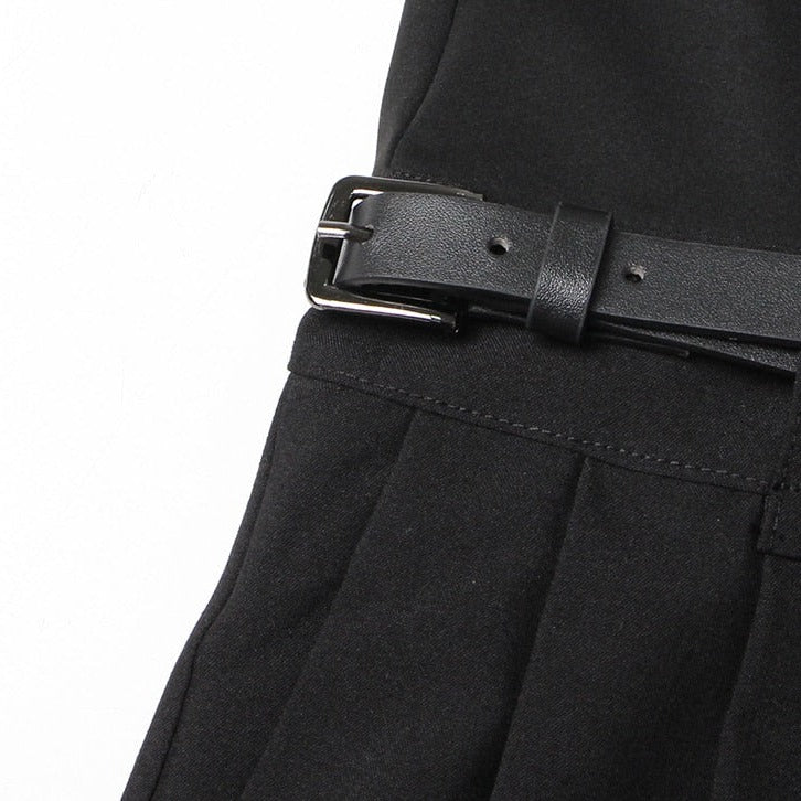 Knees Waist Patchwork Black Flared Pants