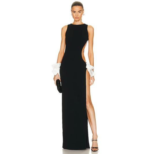 Double Side Slit Bows Hollow Out Maxi Dresses