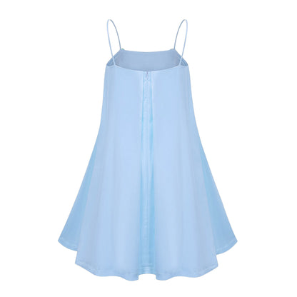 Avril Blue Floral Embroidered Satin Mini Dress