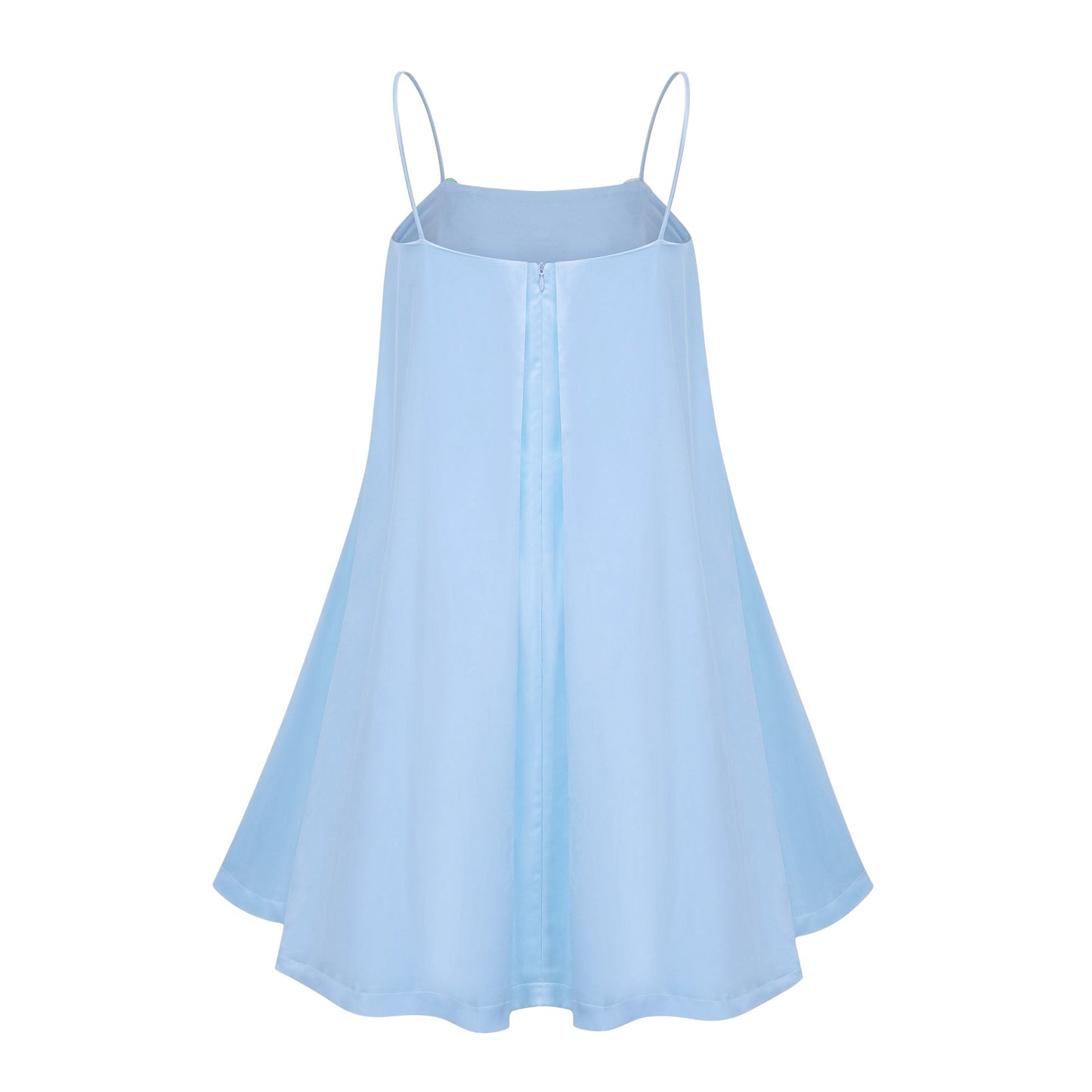 Avril Blue Floral Embroidered Satin Mini Dress