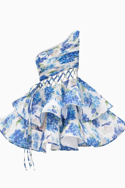 dresses - Andrea Floral Printed One - shoulder Mini Chiffon Dress - SD00708193389 - Yellow - S - Sunfere