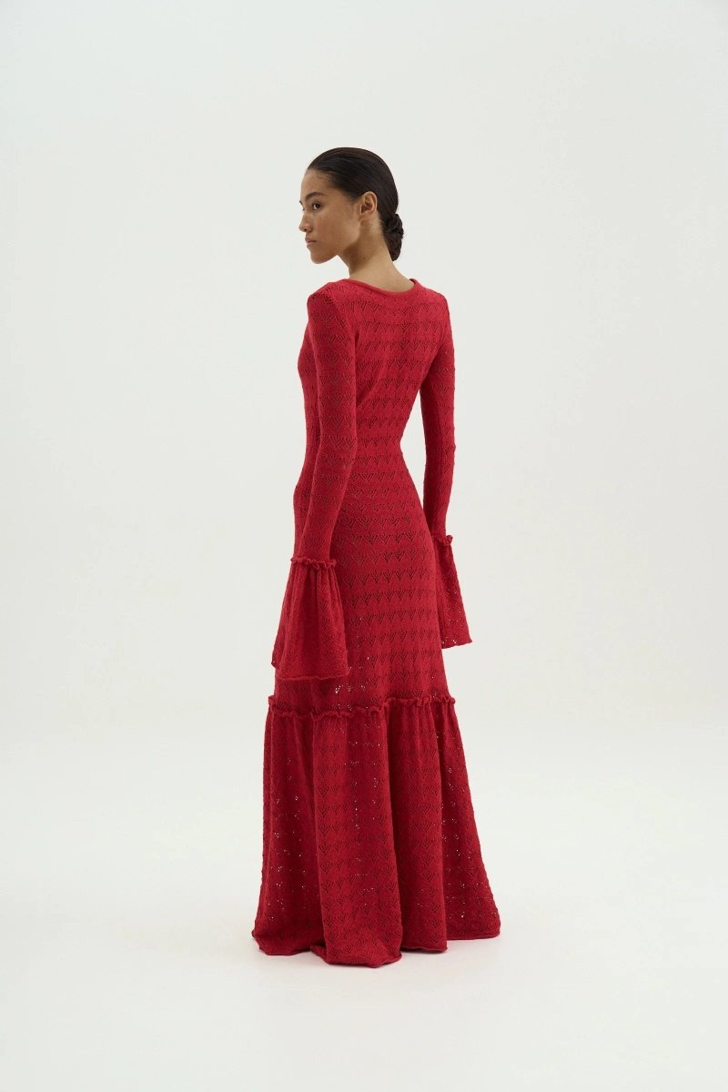 Anna Round Neck Flared Cuff Knitted Maxi Dress-Sunfere