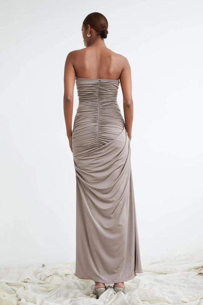 Arlene Ruched V-neck Maxi Dress-Sunfere