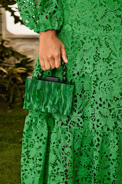 Beaded Chain Marbling Handbag-Sunfere