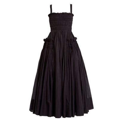 Black Puff Hollow Out Pleated Big Hem Dress