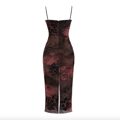 Floral Print Brown Bodycon Dress