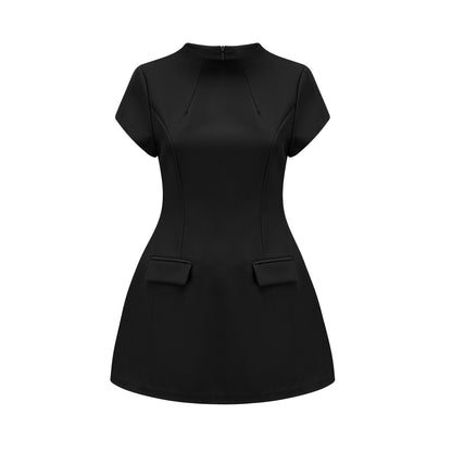 Esther Black Cap Sleeve Mini Dress